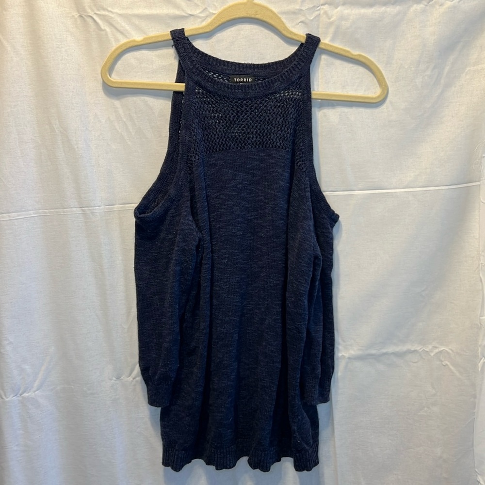 Torrid Navy Mesh Cold Shoulder Sweater Size 0
